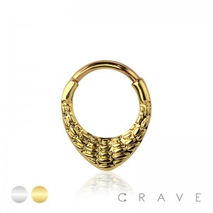 316L SURGICAL STEEL CROCODILE SKIN TEARDROP SEPTUM HINGED SEGMENT HOOP RING